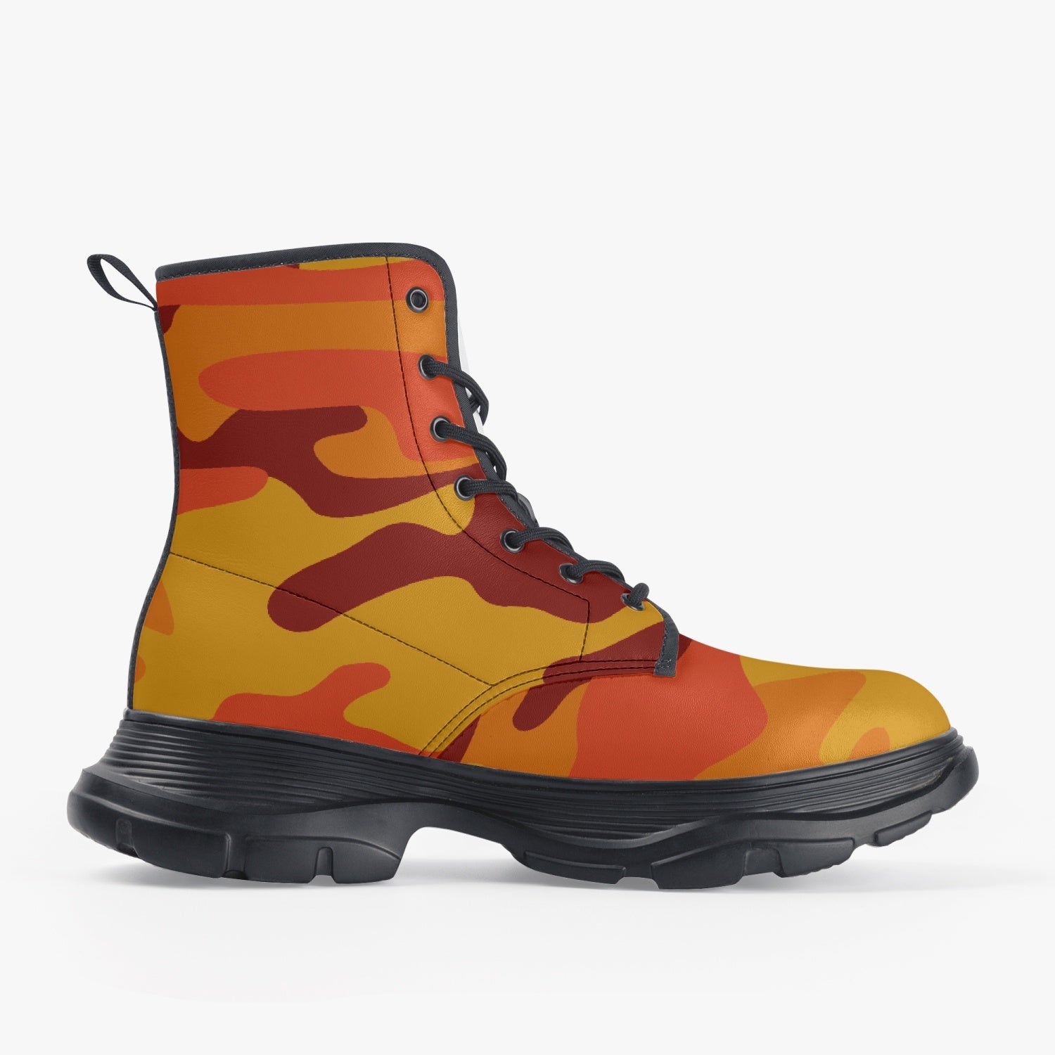 Chunky Boots | Leather in Orange & Red Camouflage