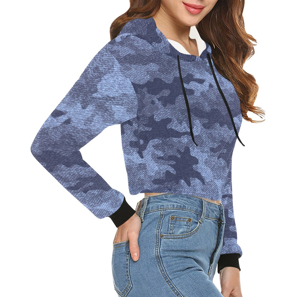 Cropped Camo Hoodie | Tight Fit | Denim Blue Camouflage