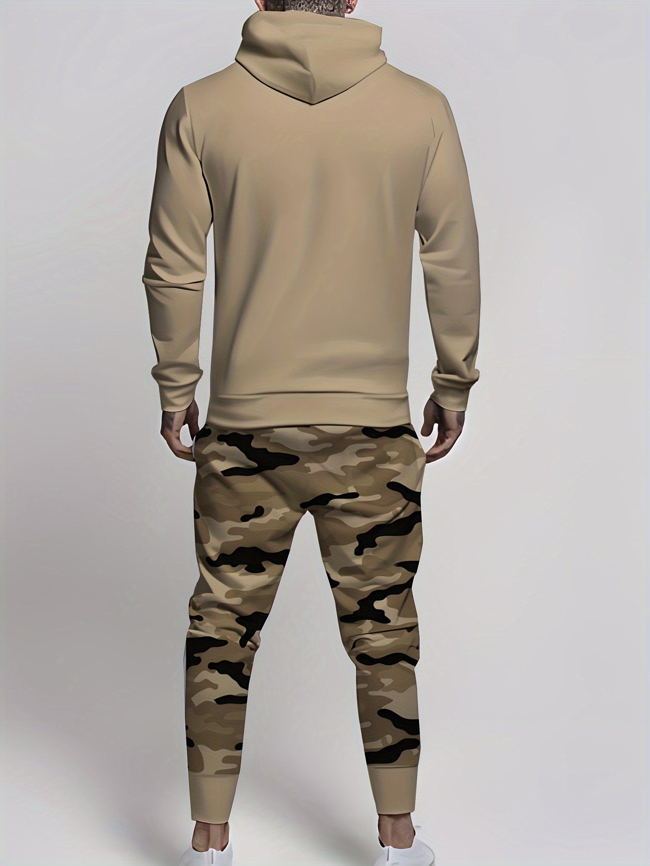 2pcs Plus Size Men'S Casual Set | Camo Hoodie and Joggers