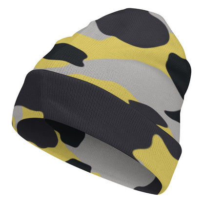 Camo Beanie | Yellow, Black & Silver Camouflage