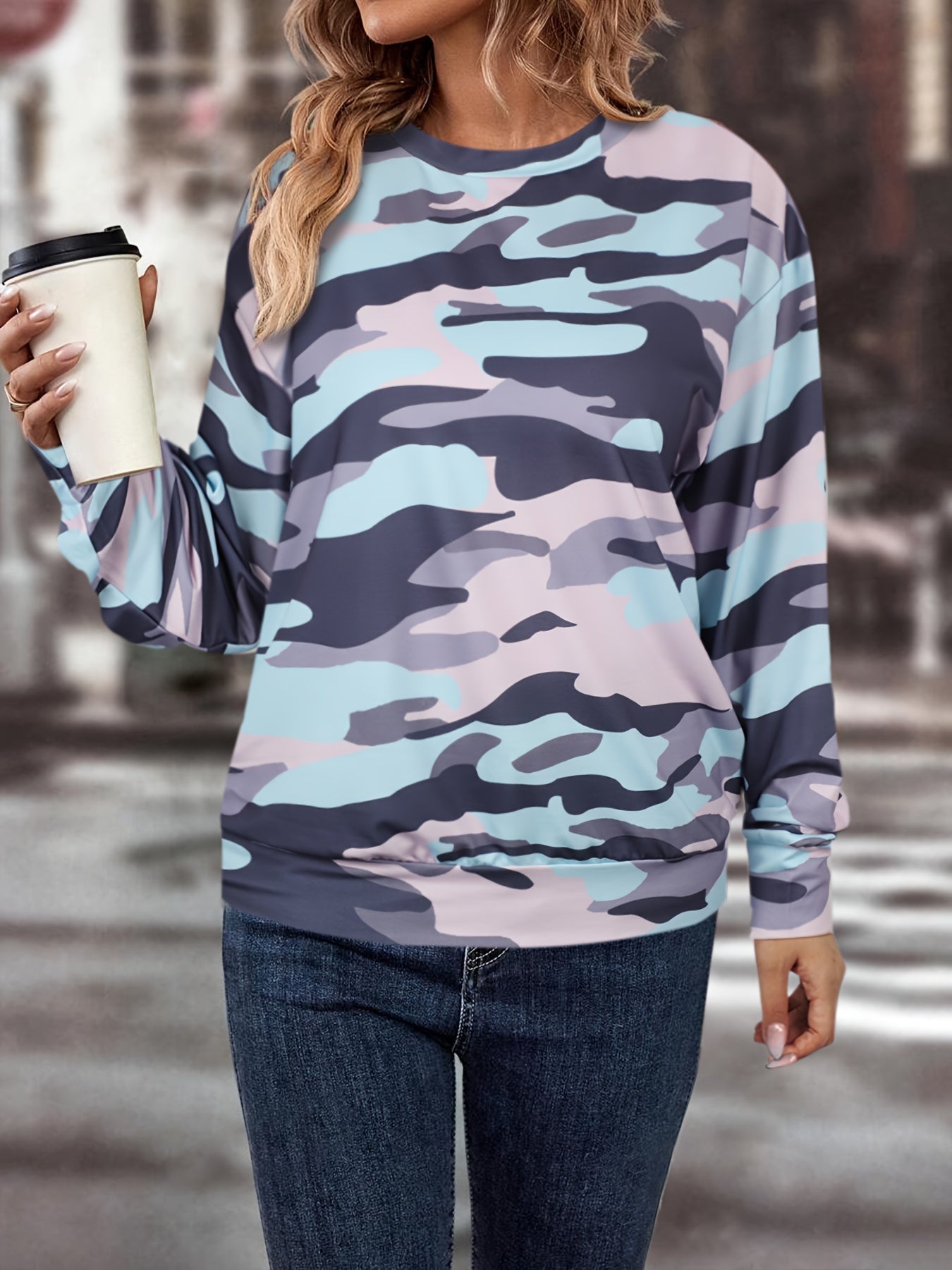 Camo Pullover Sweatshirt | Casual Long Sleeve Crew Neck Sweatshirt