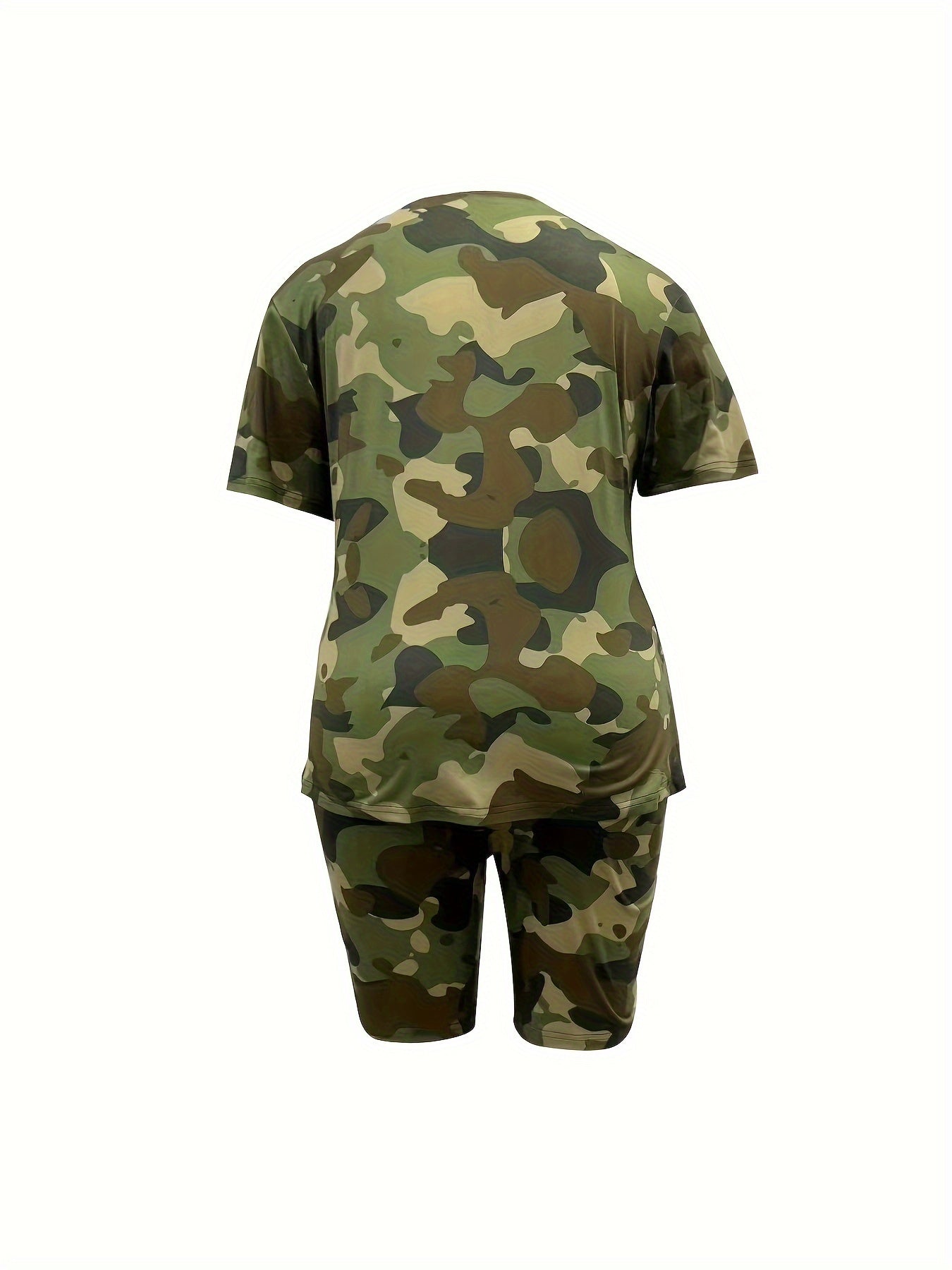 Women's Plus Camo Set: Short Sleeve T-Shirt & Biker Shorts