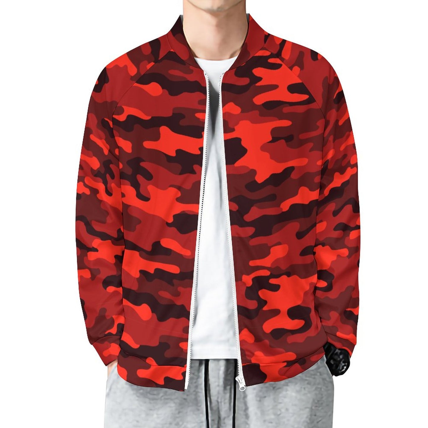 Camo Shirt | Raglan Zip-up | Scarlet Red and Black