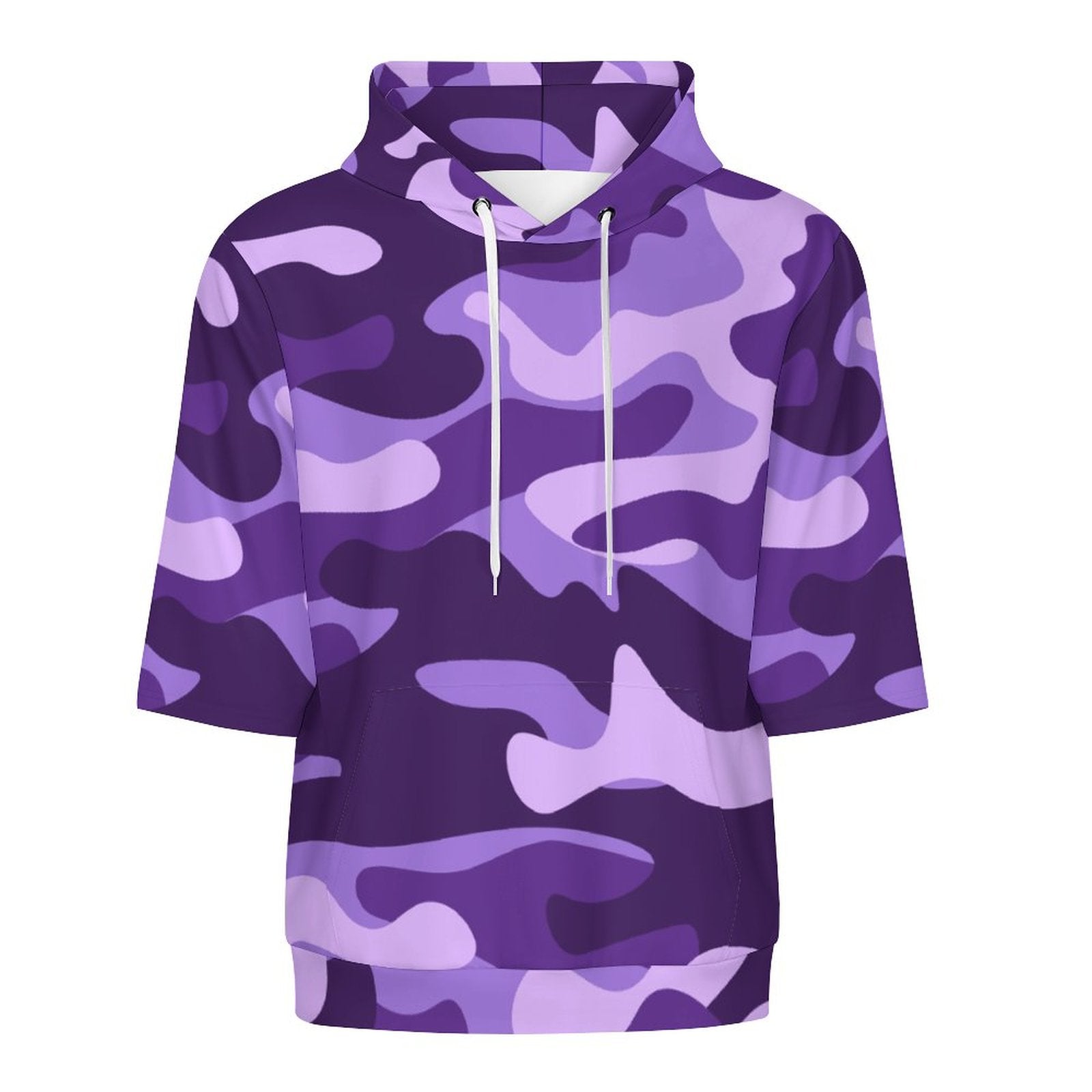 Short Sleeve Hoodie | Purple, Blue & Mauve Camouflage