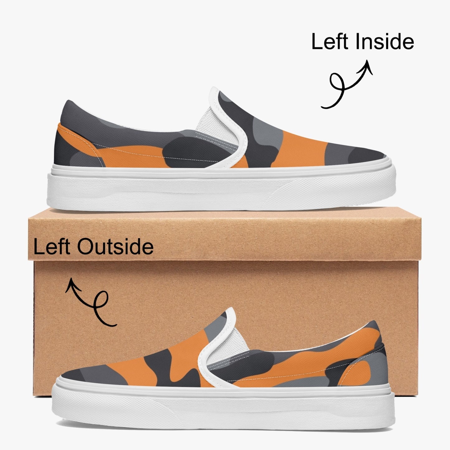 Camo Slip-On Shoes | Orange, Black and Gray Camouflage