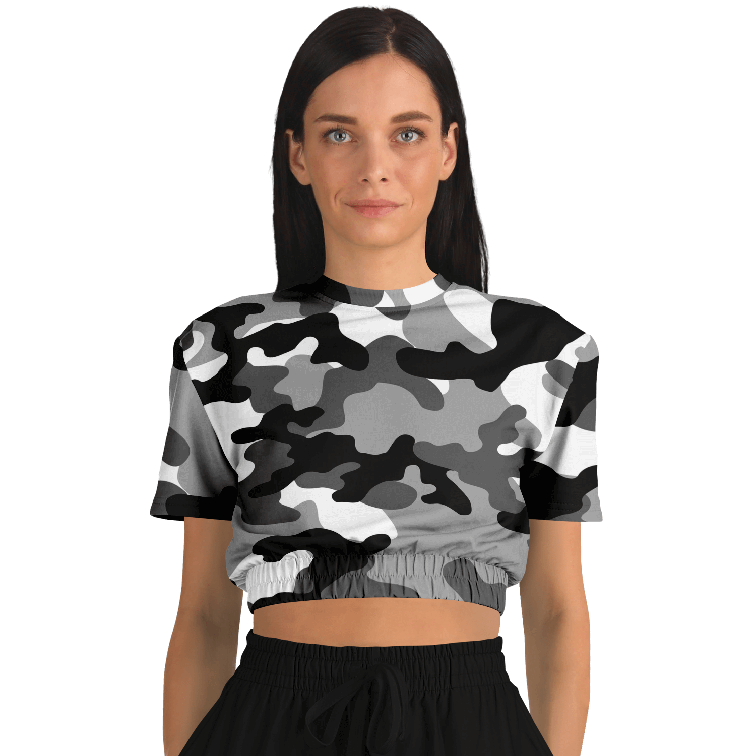 Camo Crop Top Sweatshirt | Black, White & Gray Camouflage