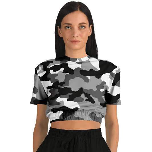 Camo Crop Top Sweatshirt | Black, White & Gray Camouflage