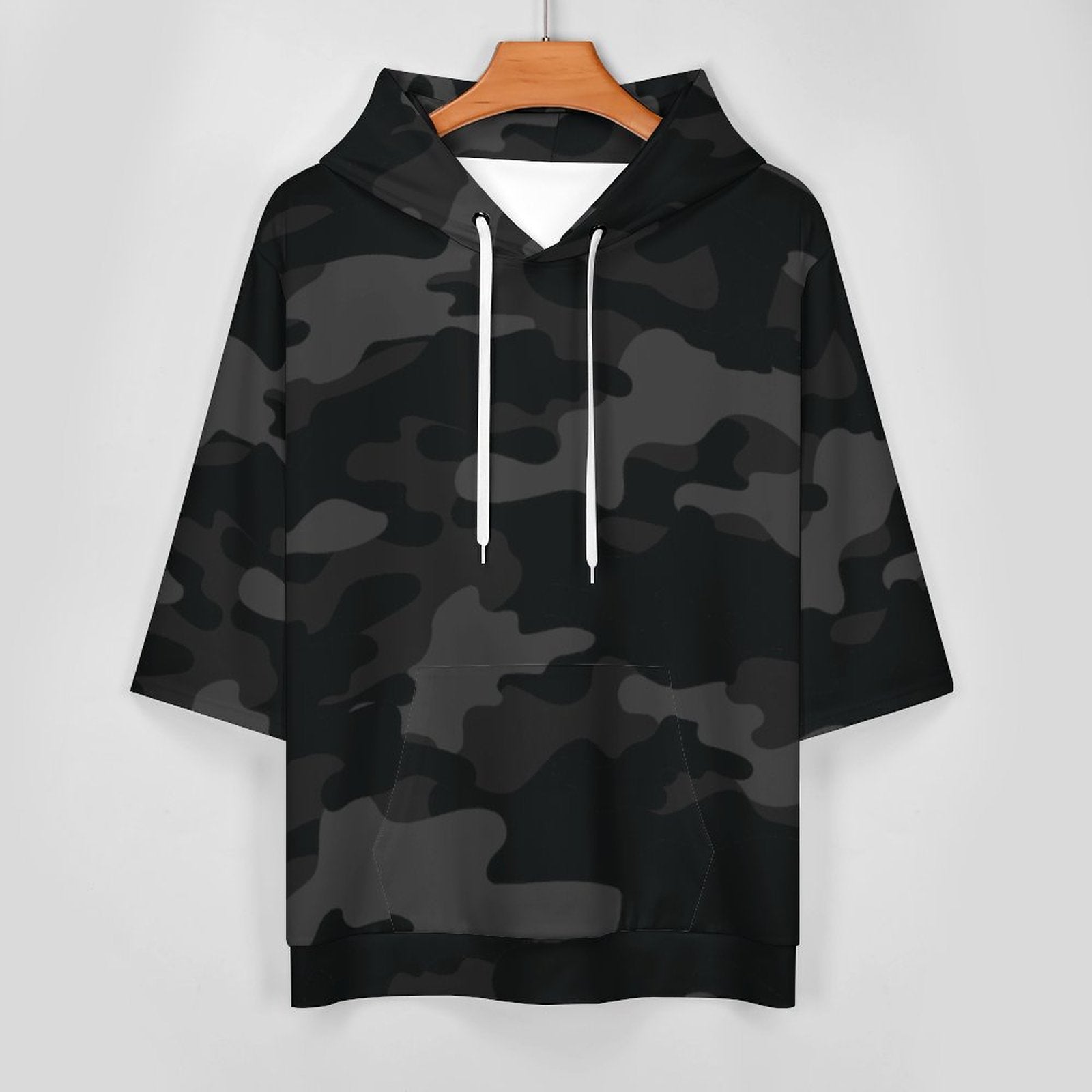 Short Sleeve Hoodie | Black Camouflage