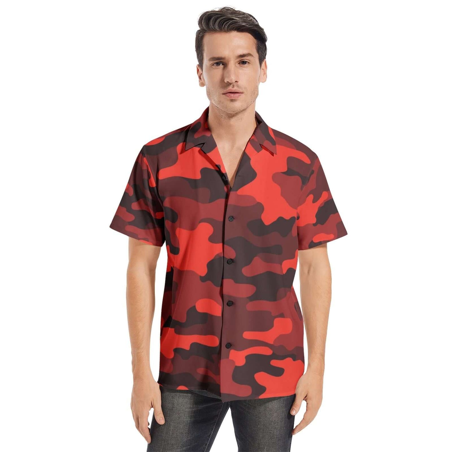 Cotton Camo Shirt For Men | Red & Black Short-Sleeve