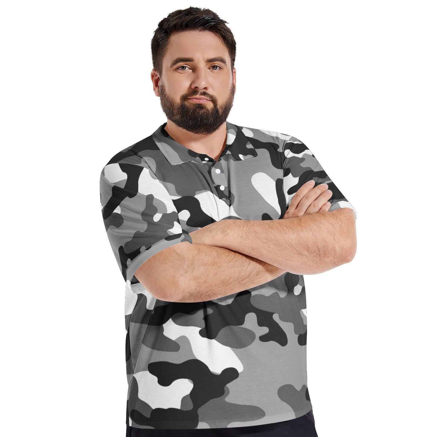 Camo Golf Shirt | Gray, Black, and White Camouflage