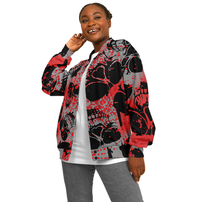 Baseball Jacket | Grunge Skulls Print in Red & Black | Unisex