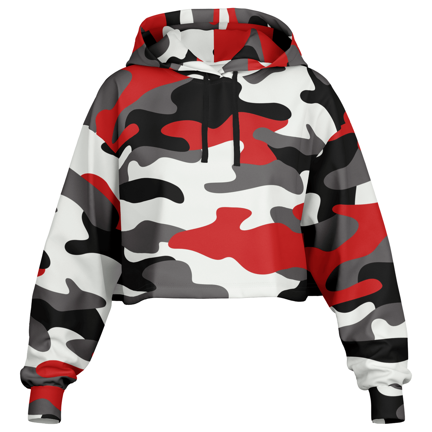 Cropped Hoodie For Women | Red, Black & White Camouflage