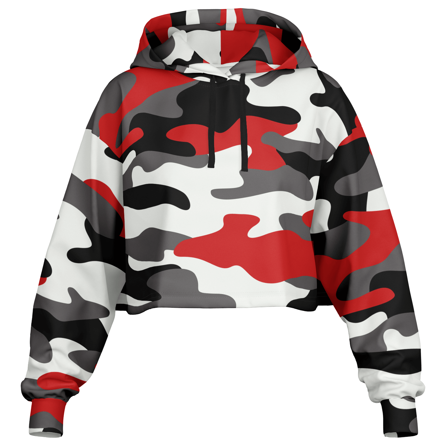 Cropped Hoodie For Women | Red, Black & White Camouflage