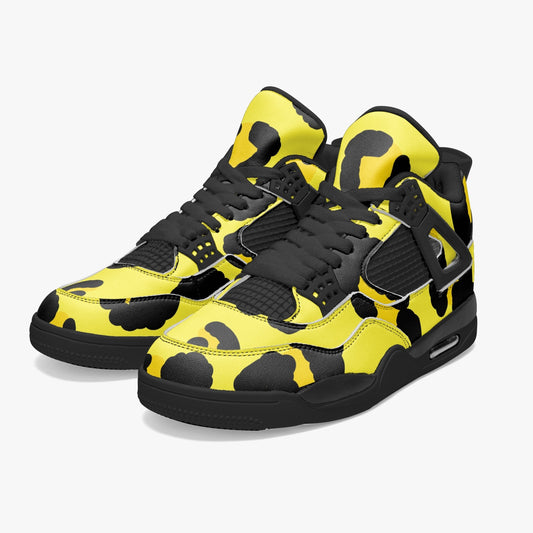 Camo Jordans AJ4 | Black and Yellow Leopard Pattern