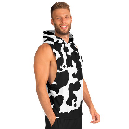 Sleeveless Hoodie | Black & White Cow Camouflage