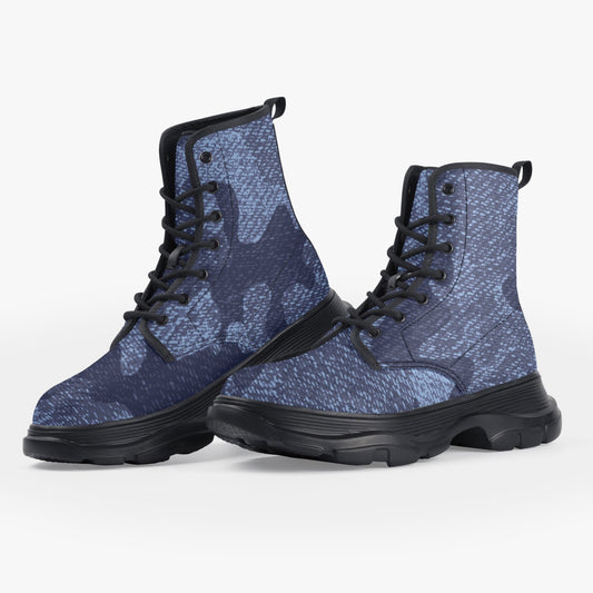 Chunky Boots | Leather in Denim Blue Camouflage