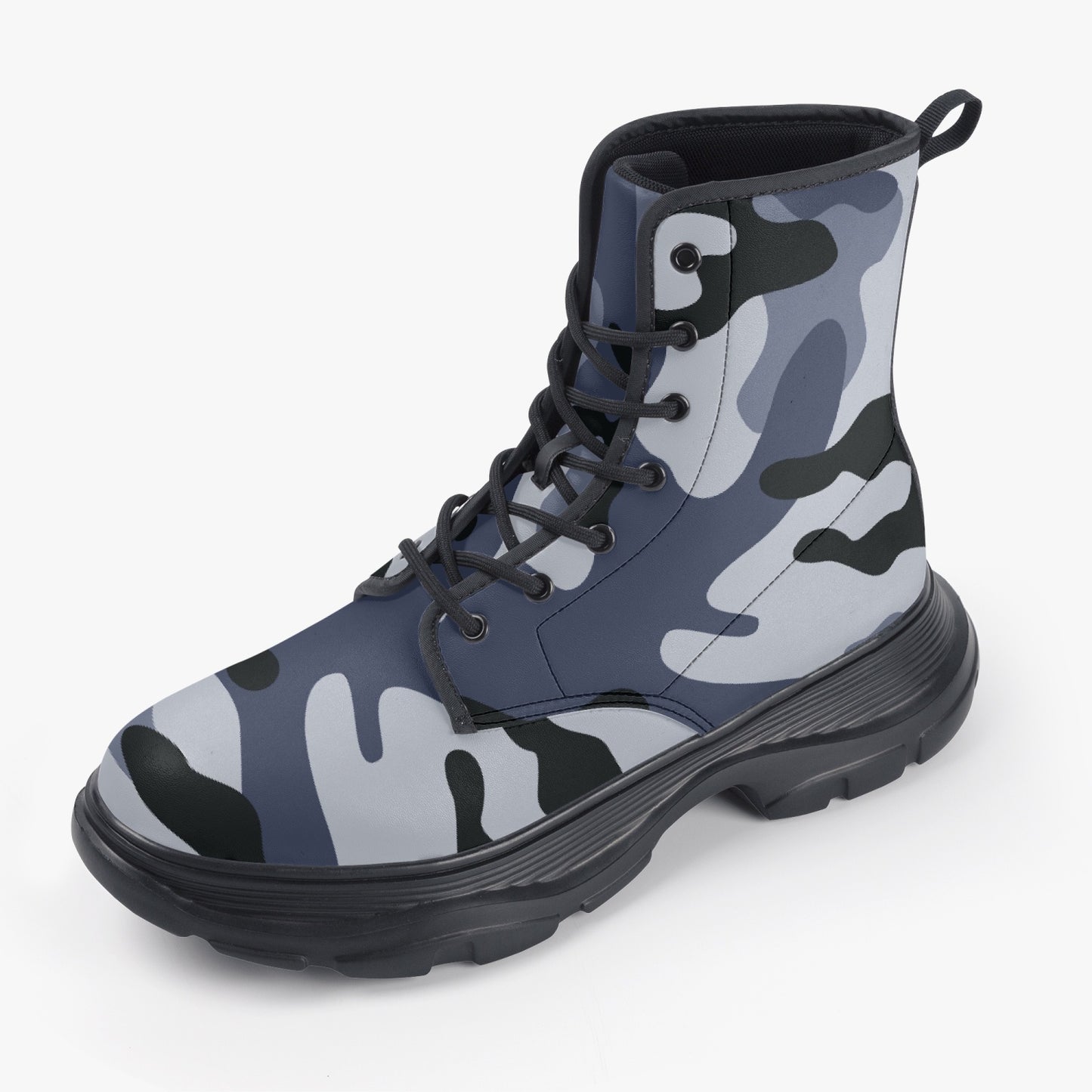 Chunky Boots | Leather in Light Blue Camouflage