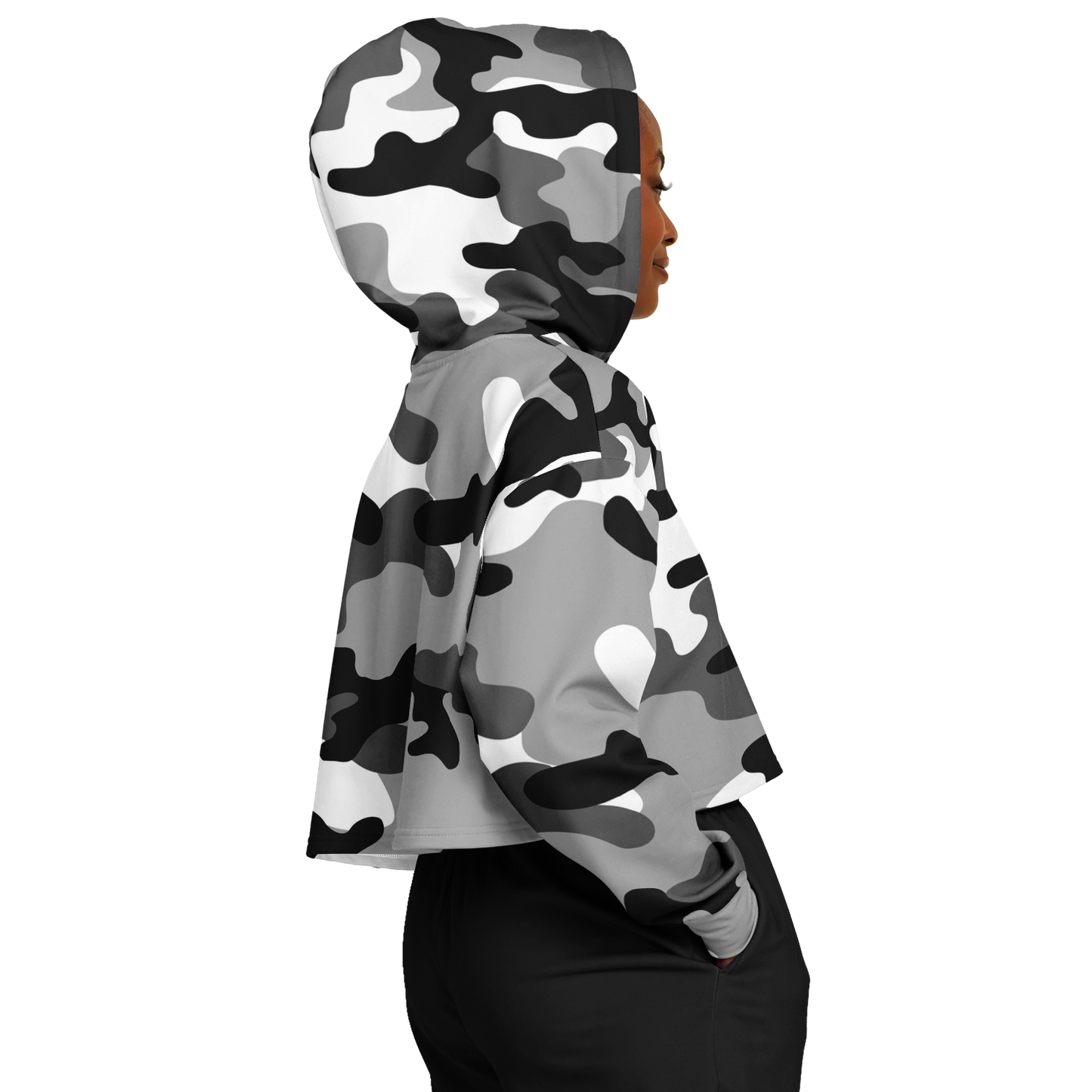 Cropped Hoodie For Women | Black, White & Gray Camouflage