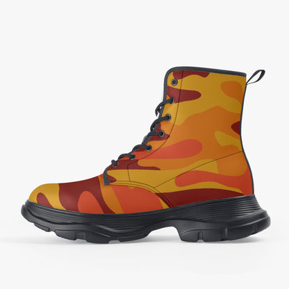 Chunky Boots | Leather in Orange & Red Camouflage