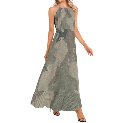 Camo Maxi Dress | Dirty Brown Camouflage | Ruffle Hem