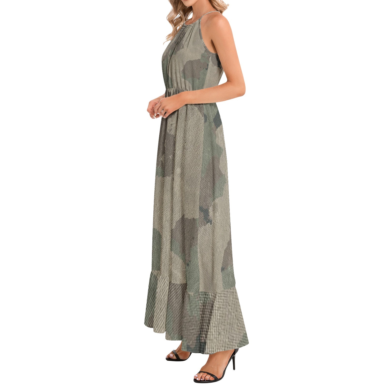 Camo Maxi Dress | Dirty Brown Camouflage | Ruffle Hem