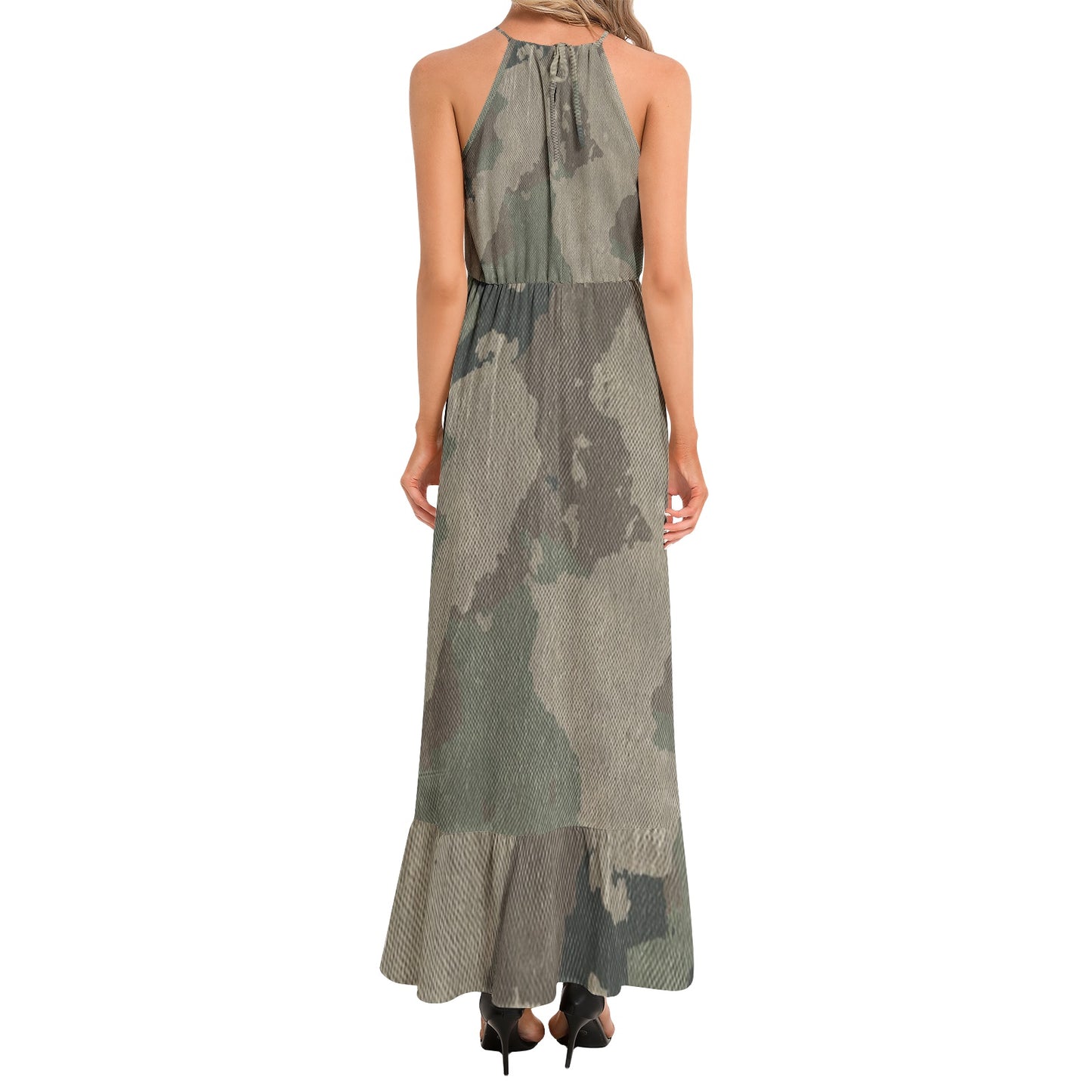 Camo Maxi Dress | Dirty Brown Camouflage | Ruffle Hem