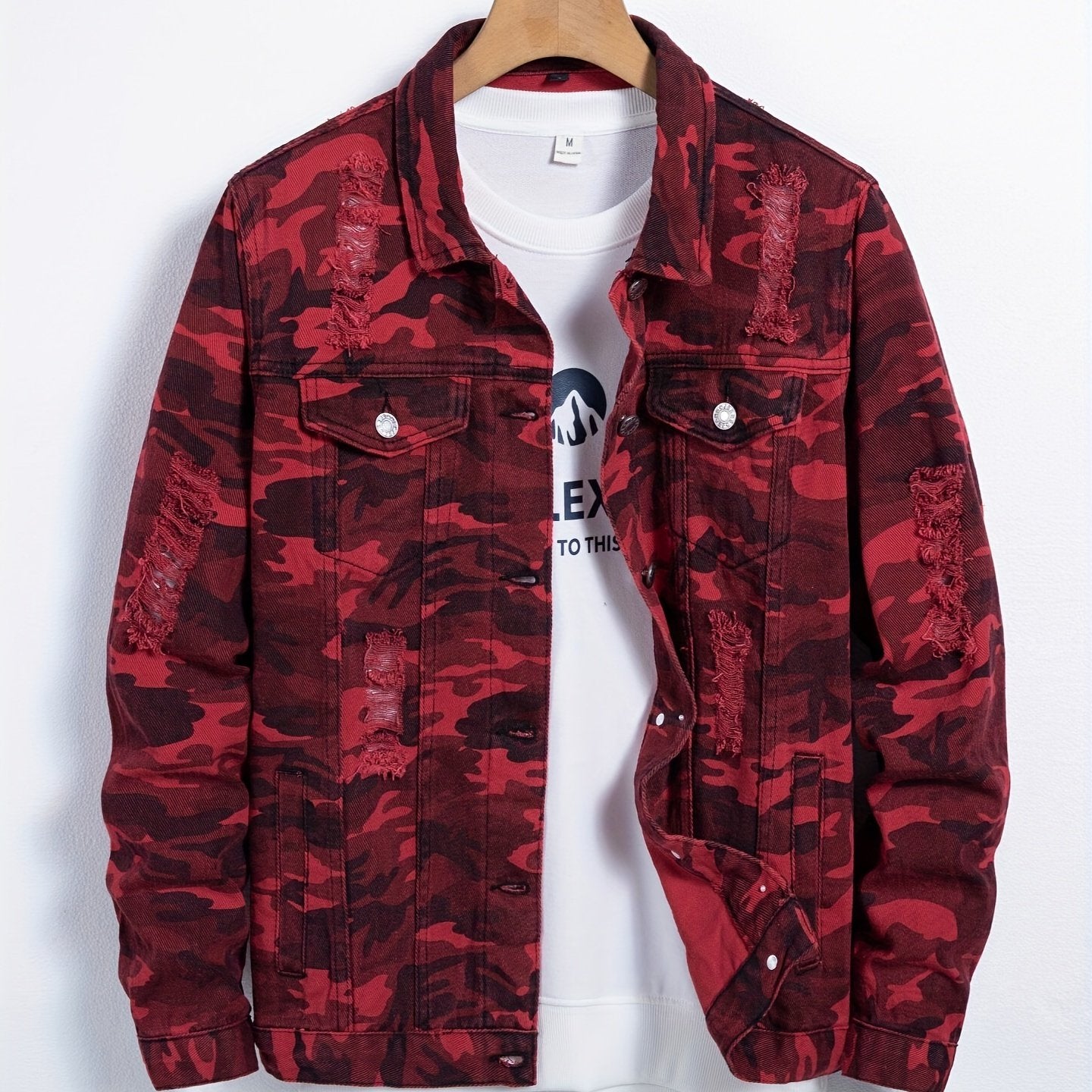 Red Camo Denim Jacket For Men | Casual Street Style Coat