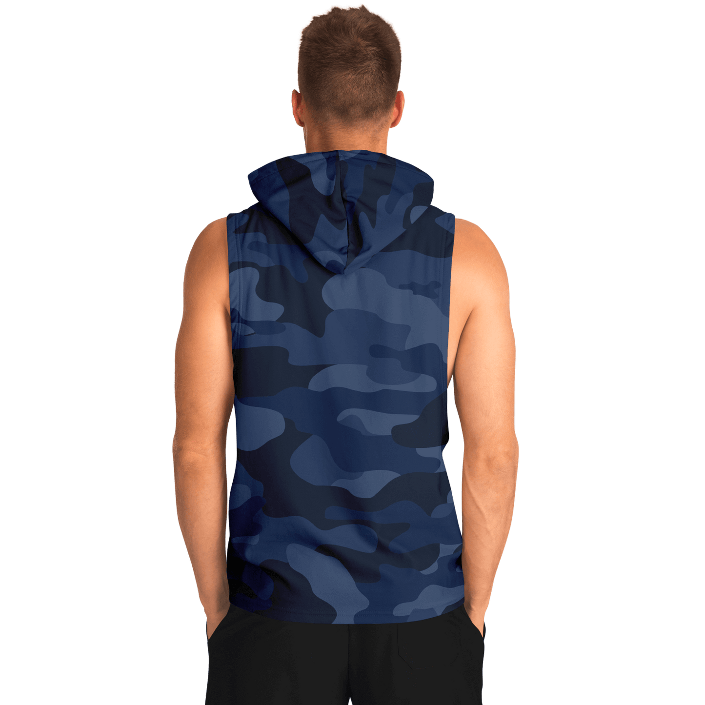 Sleeveless Hoodie | Deep Blue Camouflage