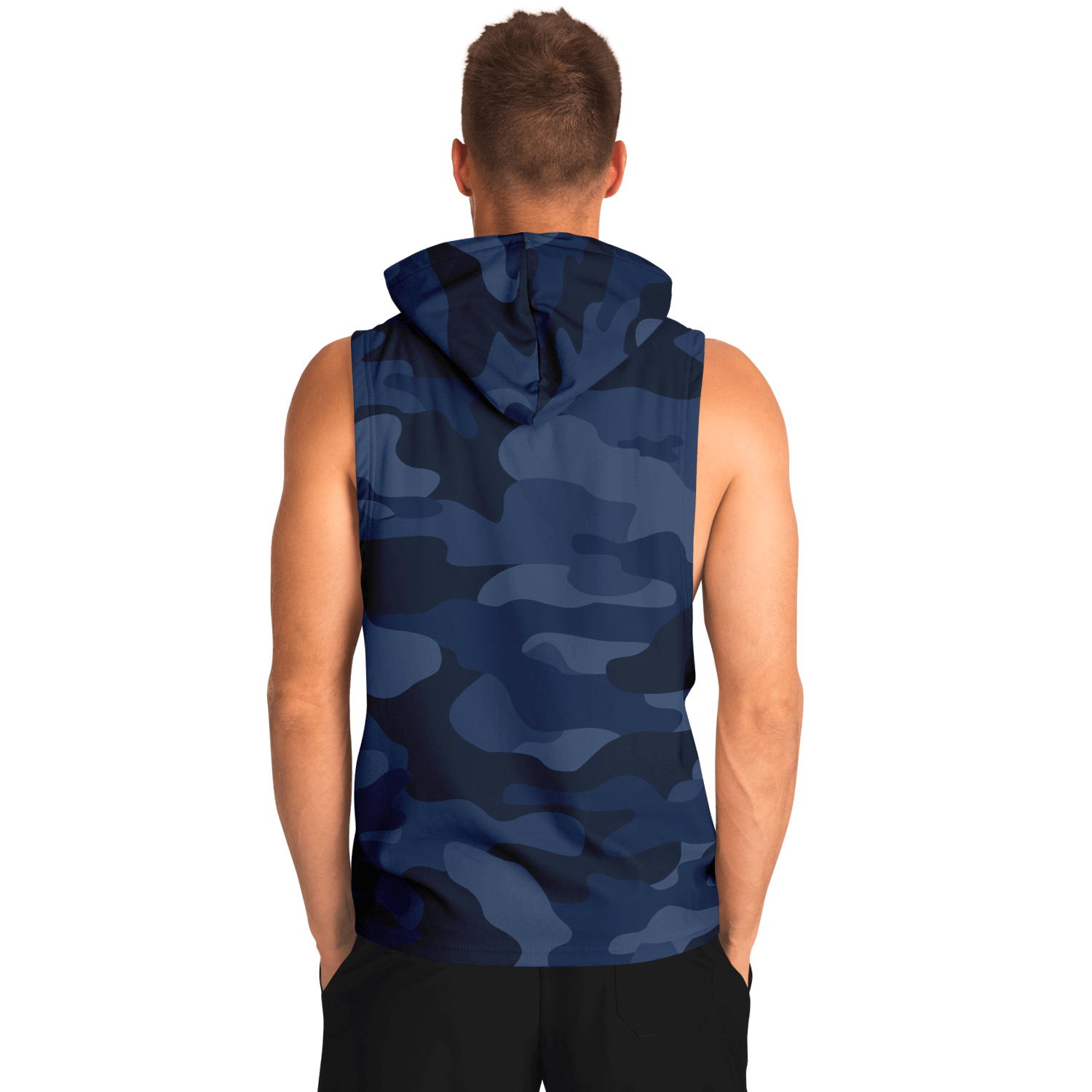 Sleeveless Hoodie | Deep Blue Camouflage