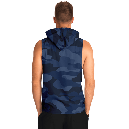 Sleeveless Hoodie | Deep Blue Camouflage