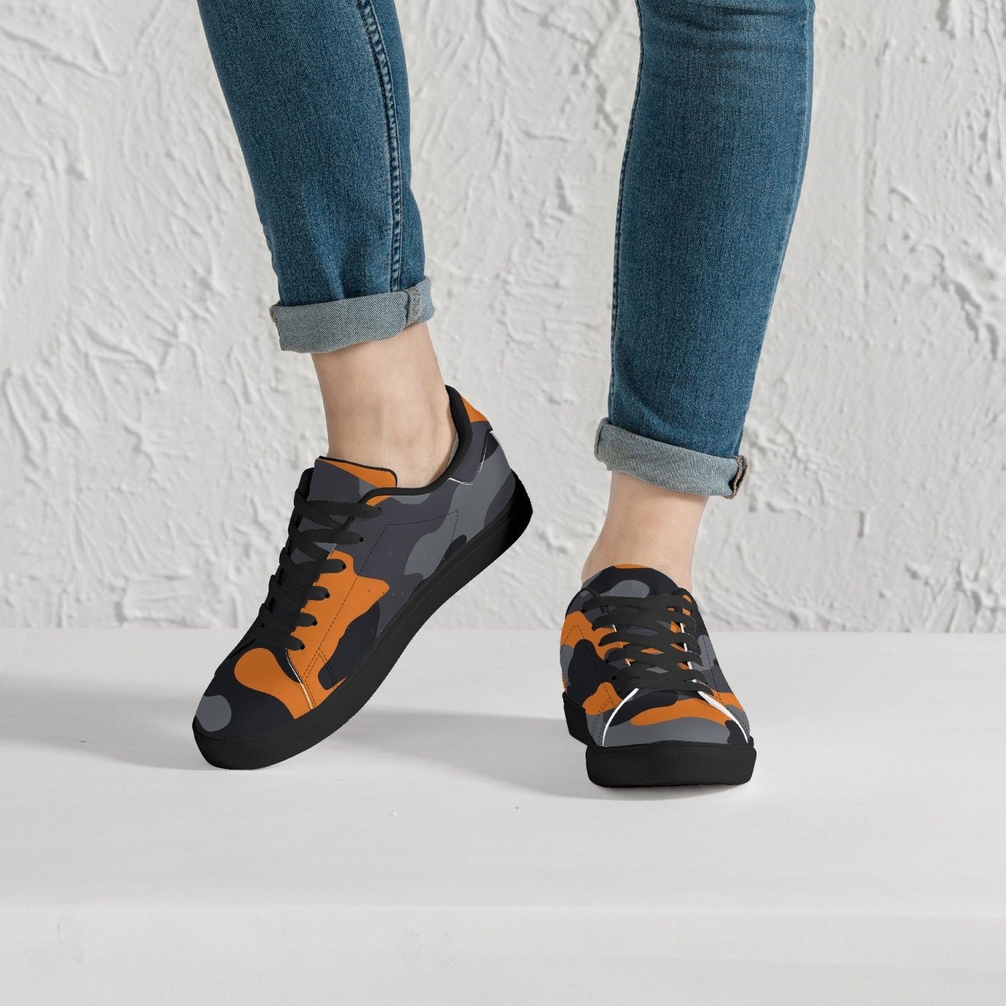 Camo Sneakers | Classic Low-Top | Orange, Black, & Gray