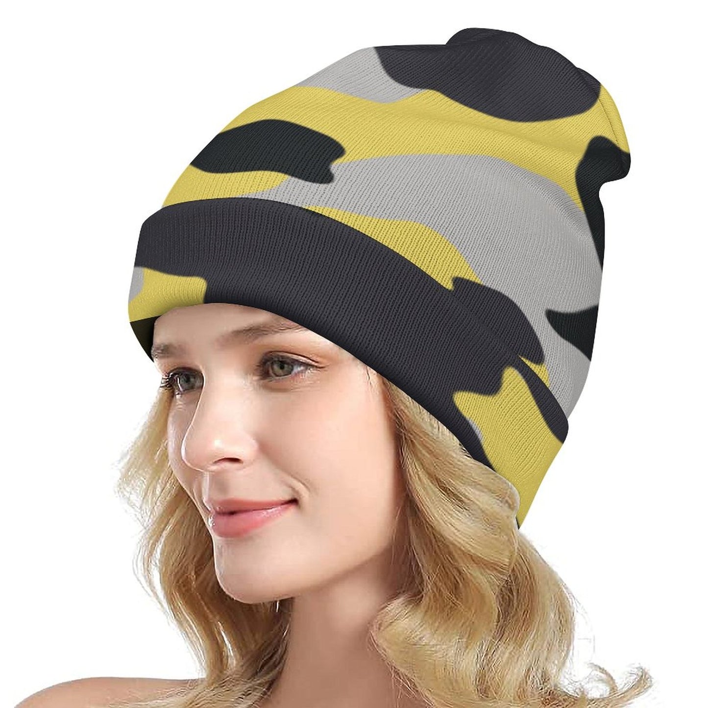 Camo Beanie | Yellow, Black & Silver Camouflage