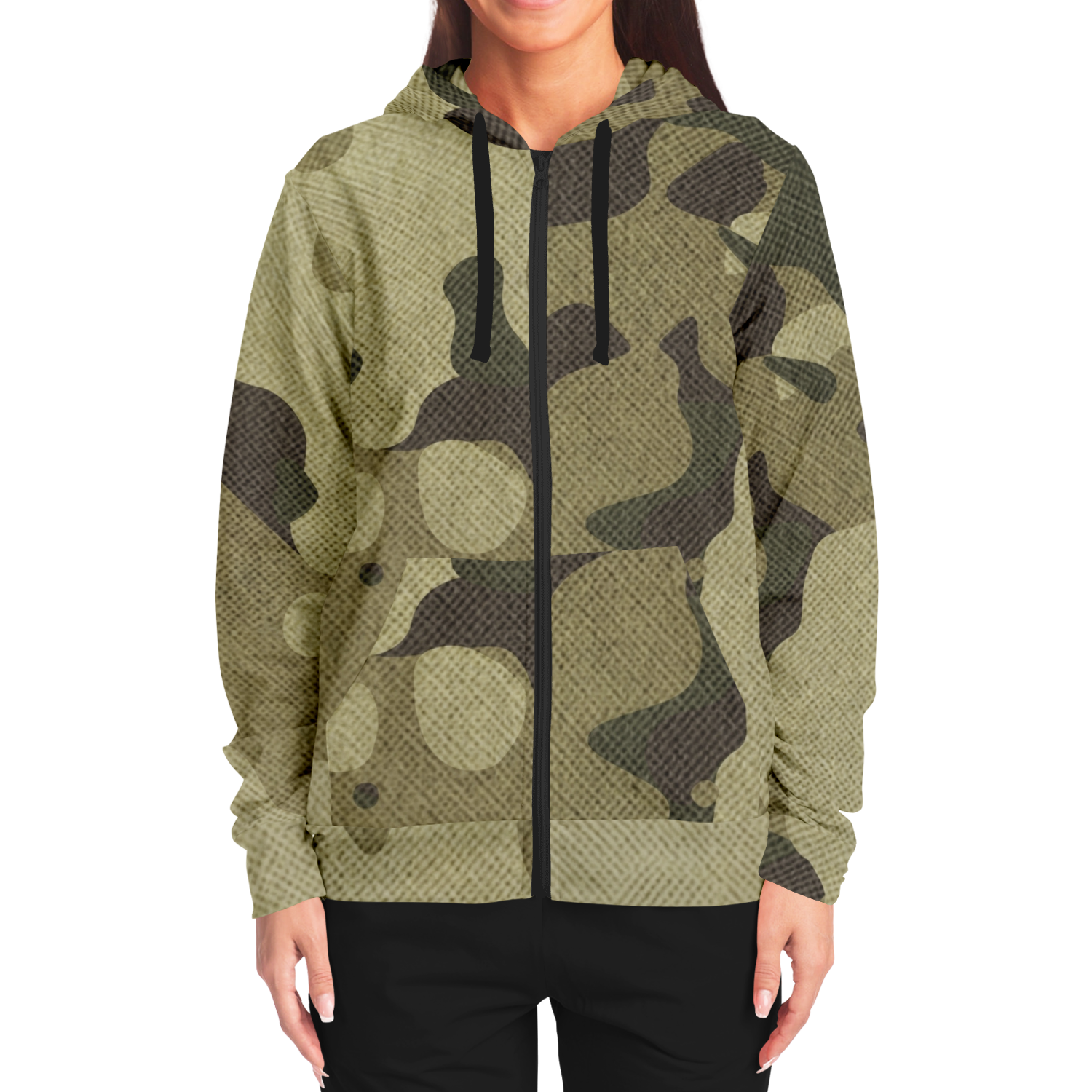 Zip-Up Hoodie | Green Fabric Camouflage