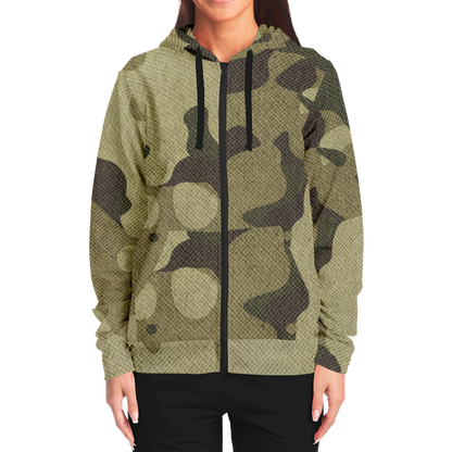 Zip-Up Hoodie | Green Fabric Camouflage