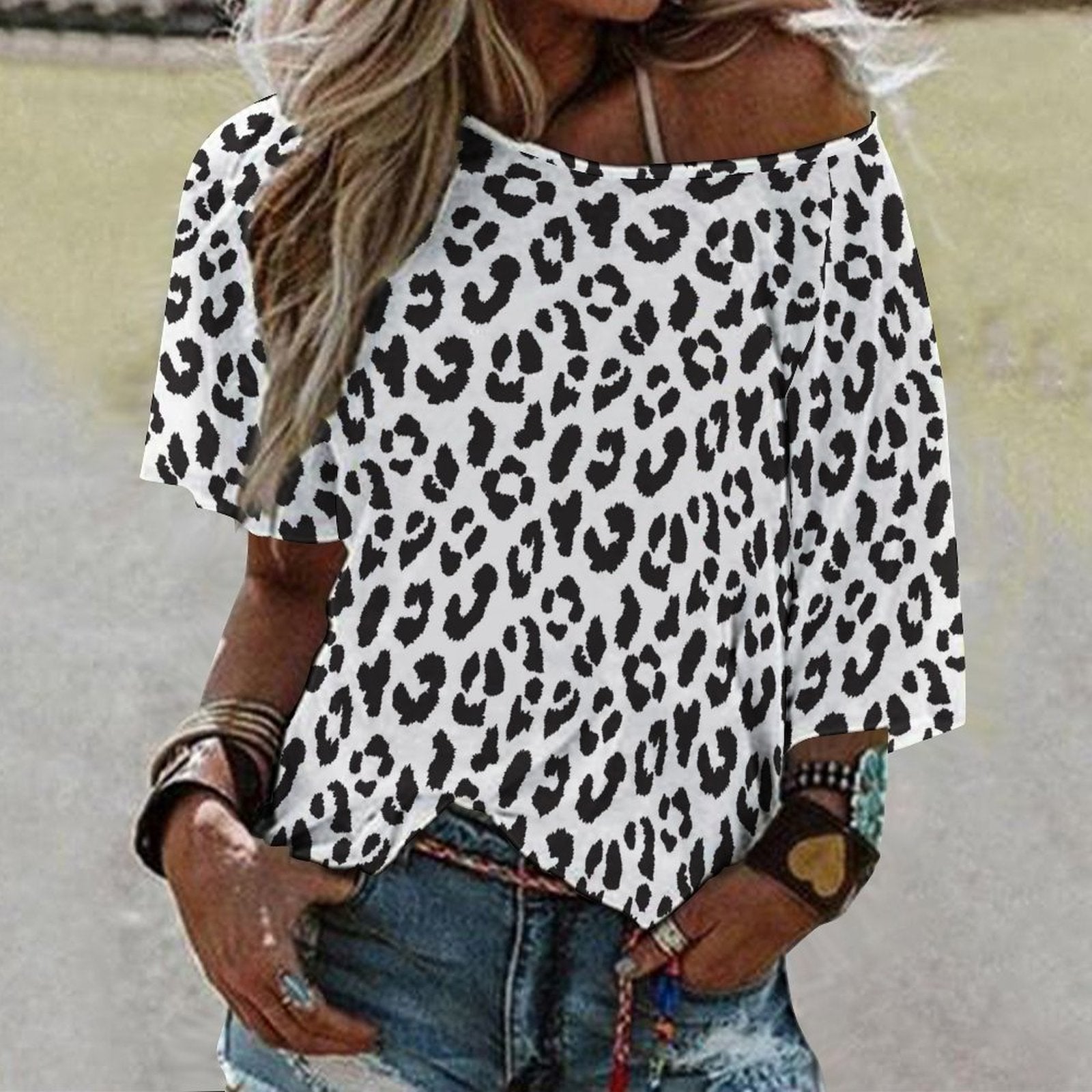 Off The Shoulder Top | Black and White Leopard Print