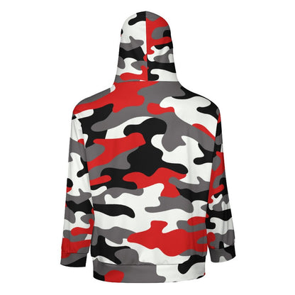 Zip up Camo Hoodie | Red, Black & White Camouflage