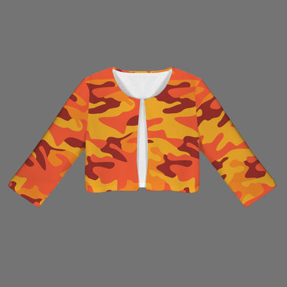 Camo Blazer | Cropped Open Front | Orange & Red Camouflage