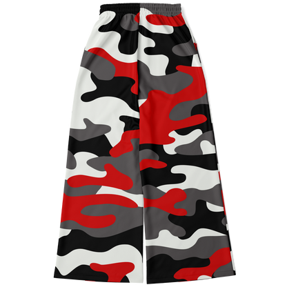 Camo Wide Leg Pants For Women | Red, Black & White Camouflage