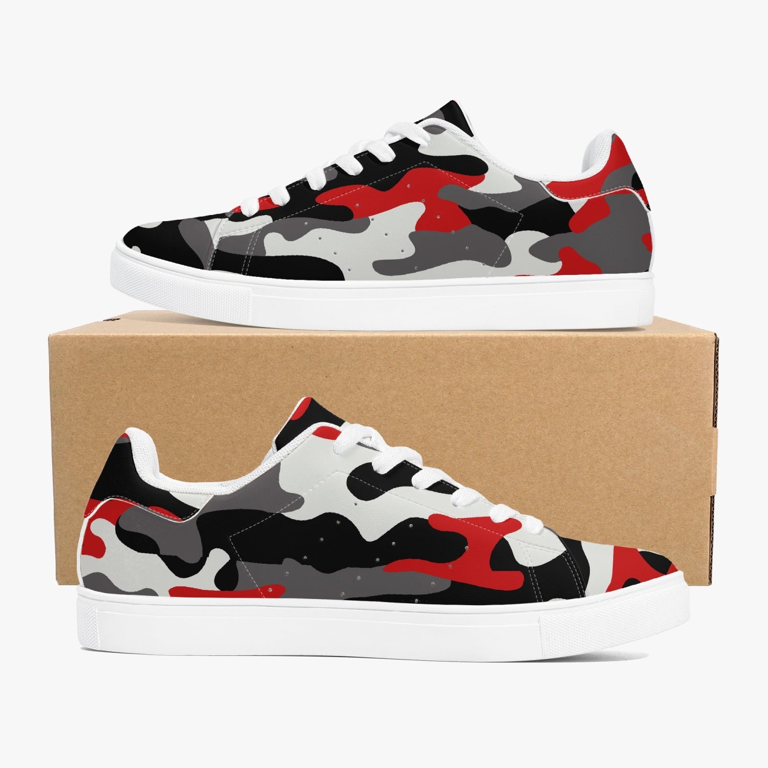 Camo Sneakers | Classic Low-Top | Red, Black, & White