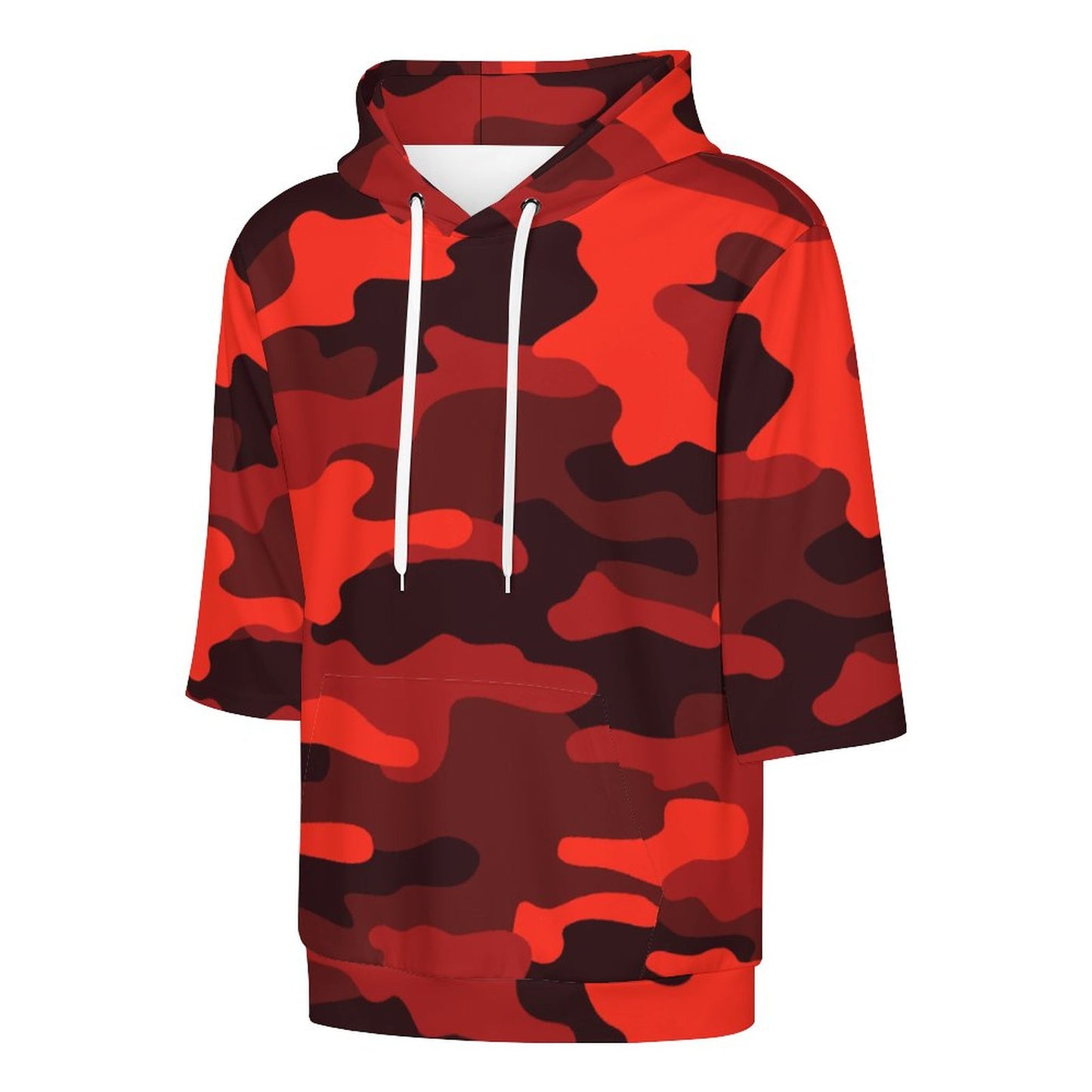 Short Sleeve Hoodie | Scarlet Red & Black Camouflage