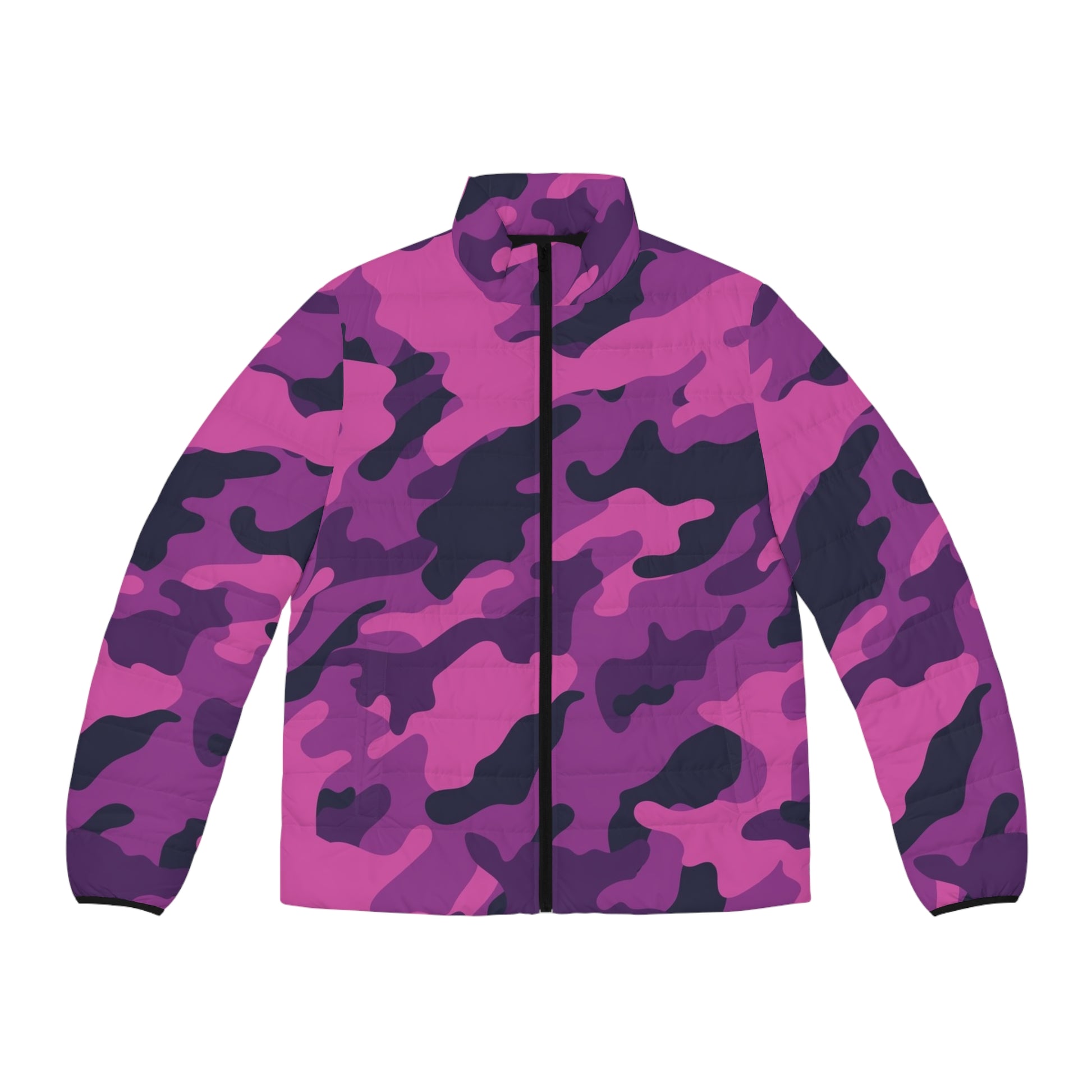 Camo Puffer Jacket For Men | Mixed Pink, Blue & Magenta