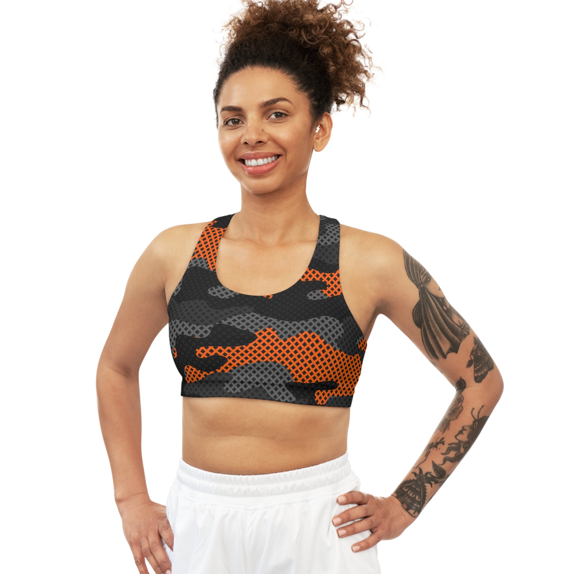 Camo Bra | Black and Orange Pixel Sports Camouflage