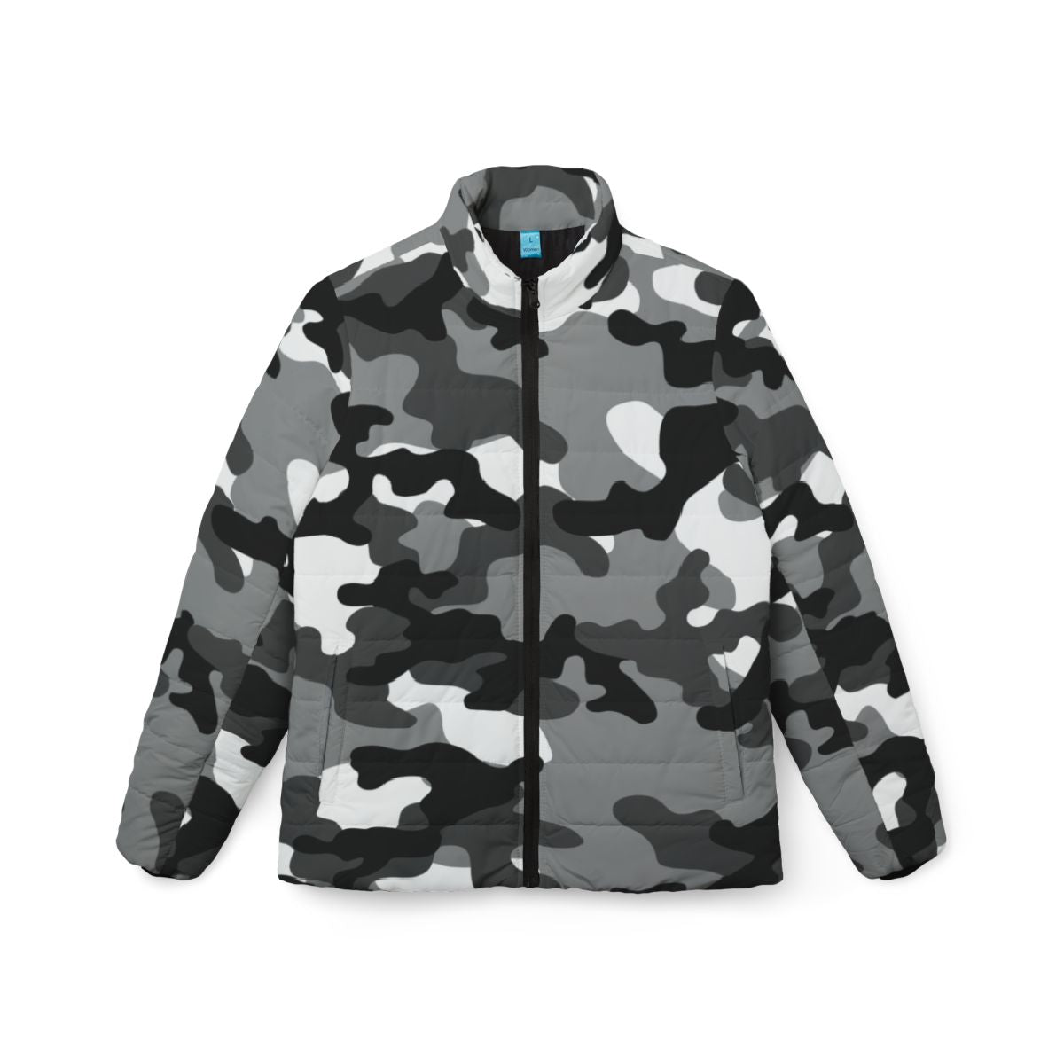 Women’s Camo Puffer Jacket | Black, White & Gray Camouflage