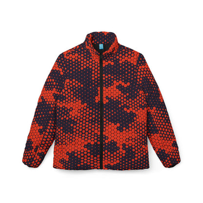 Women’s Camo Puffer Jacket | Orange & Blue Digital Camouflage