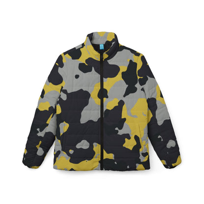 Women’s Camo Puffer Jacket | Yellow, Black & Silver