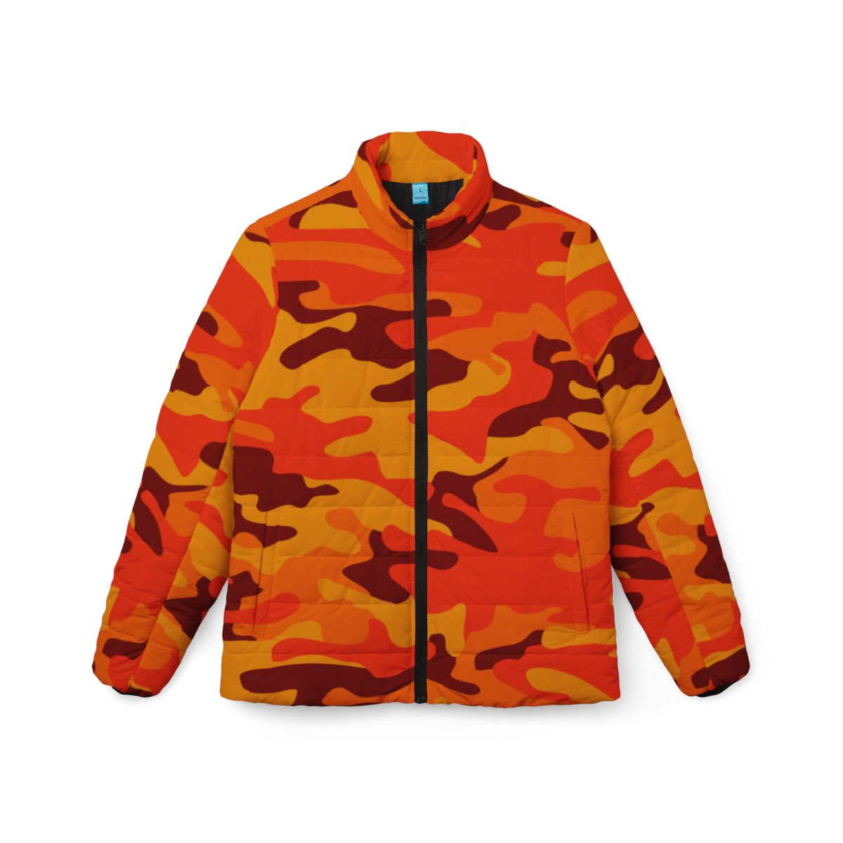 Women’s Camo Puffer Jacket | Orange & Red Camouflage