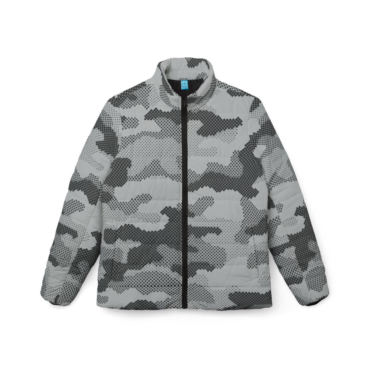 Women’s Camo Puffer Jacket | Black & White Dotted Camouflage