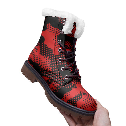 Snow Camo Boots | Black & Red Pixel Camouflage