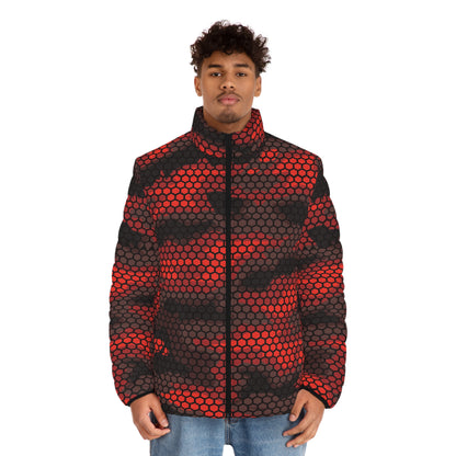 Camo Puffer Jacket For Men | Red Hive Camouflage Pattern