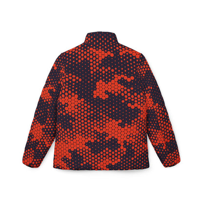 Women’s Camo Puffer Jacket | Orange & Blue Digital Camouflage